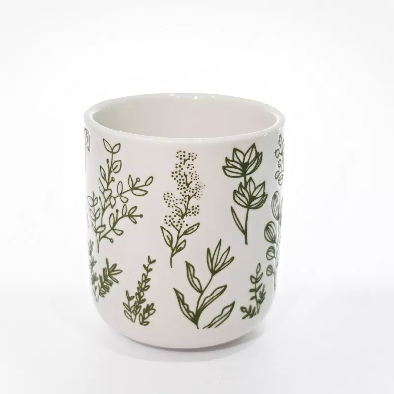 Botanical Print baltas akmens masės puodelis