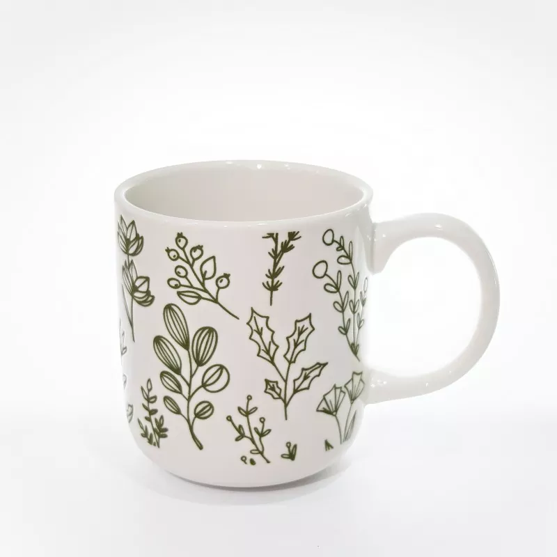 Botanical Print baltas akmens masės puodelis