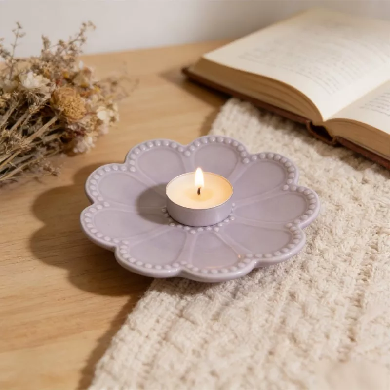 Decorative Purple Flower Ceramic Jewelry Tray